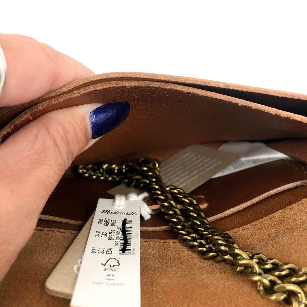 MADEWELL The Chain Crossbody Bag Tan Brown English Saddle Leather Monogram NWT - Picture 5 of 6